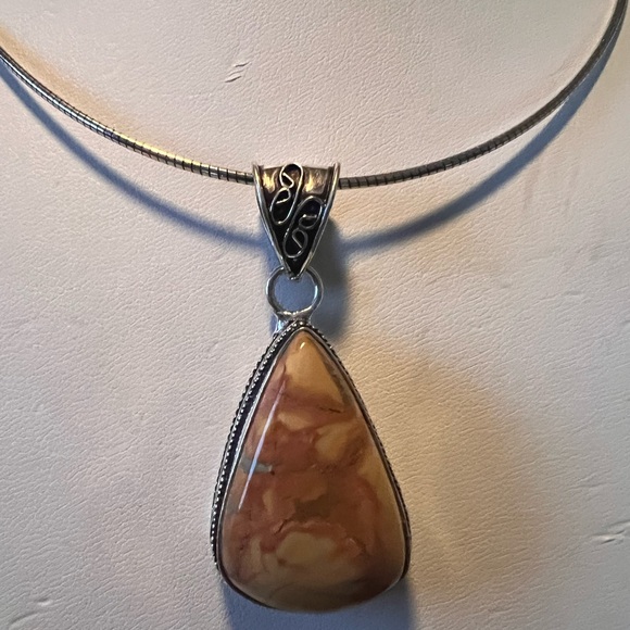 Picture Jasper .925 Sterling Omega Chain Choker Necklace - Picture 5 of 12